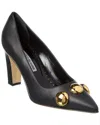Manolo Blahnik Leather Chappa Pumps With Metal Details 9cm In Black