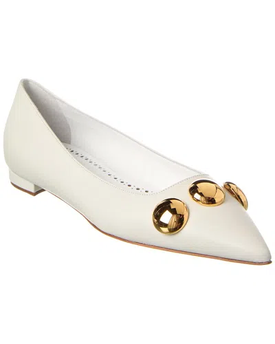 Manolo Blahnik Chappa Leather Flat In White