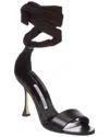 Manolo Blahnik Chastana 100 Suede & Leather Sandal In Black