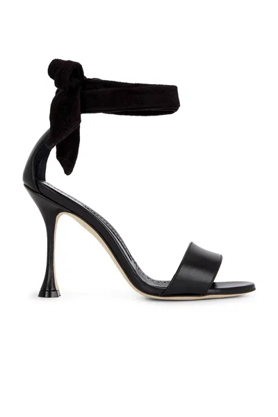 Manolo Blahnik Chastana 105 Suede-trimmed Leather Sandals In Black