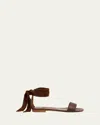 Manolo Blahnik Chastana Leather Ankle-tie Flat Sandals In Dark Brown