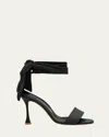Manolo Blahnik Chastana Mixed Leather Ankle-tie Sandals In Black
