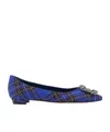 Manolo Blahnik Hangisi Tartan Ballet Flats In Blue