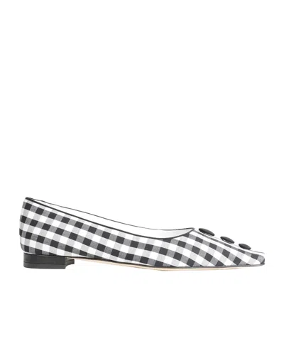 Manolo Blahnik Alexa Gingham Cotton Ballerina Flats In Black