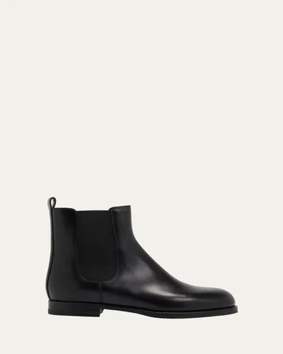 Manolo Blahnik Chelsa Leather Chelsea Ankle Booties In Black