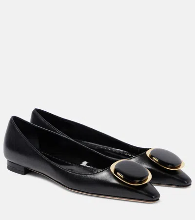 Manolo Blahnik Chiaran Leather Ballet Flats In Black