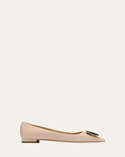 Manolo Blahnik Chiaran Leather Buckle Ballerina Flats In Nude