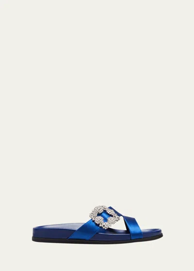 Manolo Blahnik Chilanghi Crystal Buckle Slide Sandals In Bblu4326