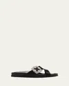 Manolo Blahnik Chilanghi Crystal Buckle Slide Sandals In Blck