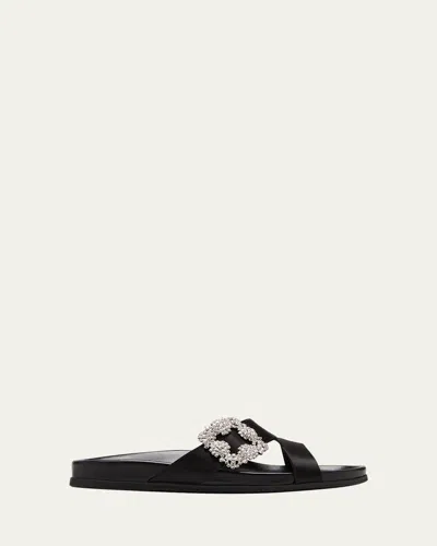 Manolo Blahnik Chilanghi Crystal Buckle Slide Sandals In Multi