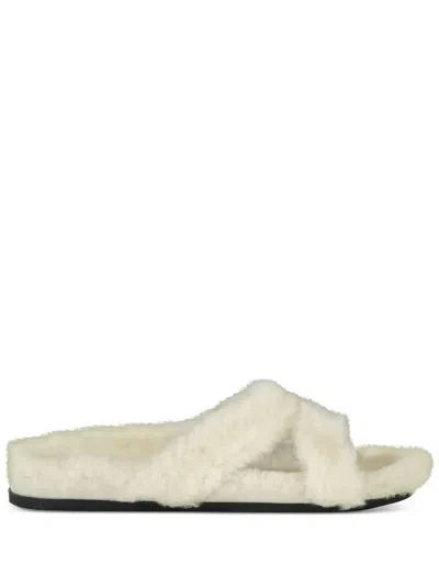 Manolo Blahnik Chilpa Double-strap Shearling Sandals In Neutral