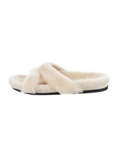 Pre-owned Manolo Blahnik Chilpa Shearling Slides In Neutral