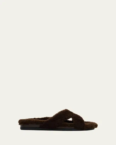 Manolo Blahnik Chilpa Shearling Slippers In Dark Brown