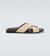 Manolo Blahnik Chiltern Leather-trimmed Raffia Slides In Green
