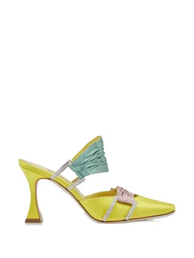Manolo Blahnik Chinci Embellished Pleated Mules In Multi