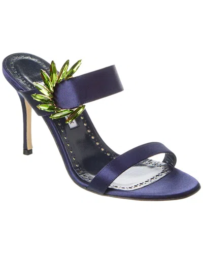 Manolo Blahnik Chivela 90 Satin Sandal In Blue