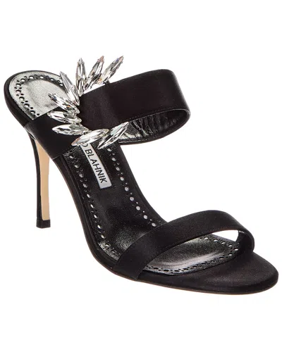 Manolo Blahnik Satin Sandals Chivela With Jewel Detail 10cm In Black
