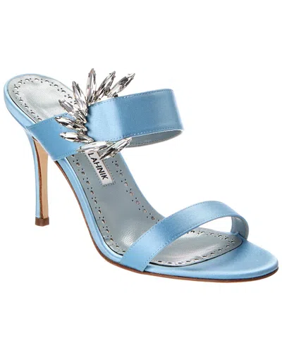 Manolo Blahnik Chivela 90 Satin Sandal In Blue