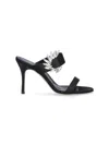 Manolo Blahnik Black Satin Sandals With Jewel Decoration