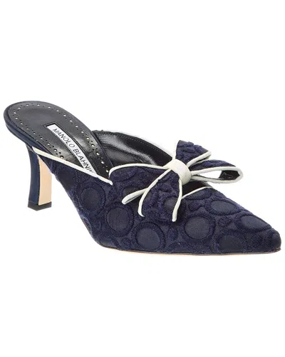 Manolo Blahnik Cicolu 70 Silk & Leather Mule In Blue