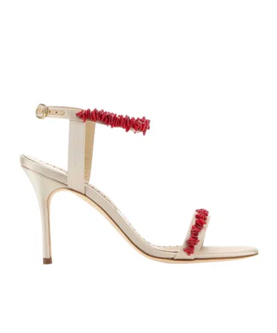 MANOLO BLAHNIK MANOLO BLAHNIK CIENZAN EMBELLISHED SATIN SANDALS