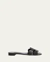 Manolo Blahnik Circle-cut Leather Flat Slide Sandals In Black