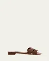 Manolo Blahnik Circle-cut Leather Flat Slide Sandals In Dark Brown