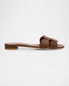 Manolo Blahnik Circle-cut Leather Flat Slide Sandals In Dark Brown
