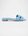 Manolo Blahnik Circle-cut Leather Flat Slide Sandals In Medium Blue