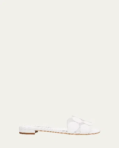 MANOLO BLAHNIK CIRCLE-CUT LEATHER FLAT SLIDE SANDALS