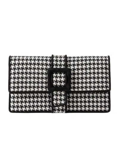 Manolo Blahnik Maycap Suede-trimmed Houndstooth Wool Clutch In Black
