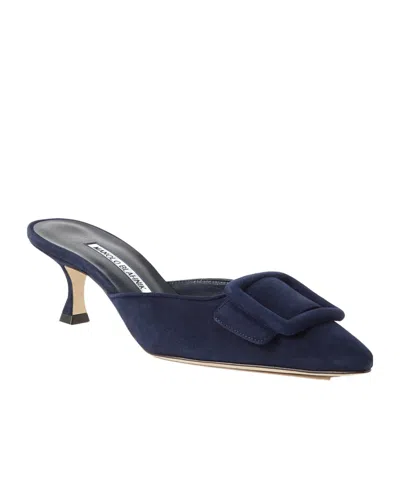 Manolo Blahnik Maysale 50 Buckled Suede Mules In Blue