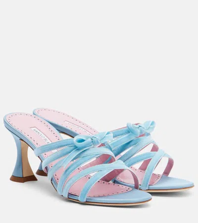 Manolo Blahnik Clementel 70 Velvet And Satin Mules In Blue