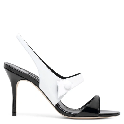Manolo Blahnik Climnetra 90 Black And White Patent Sandals