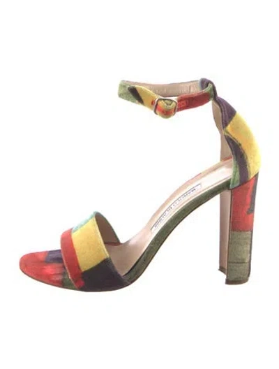 Pre-owned Manolo Blahnik Colorblock Pattern Sandals In Multi