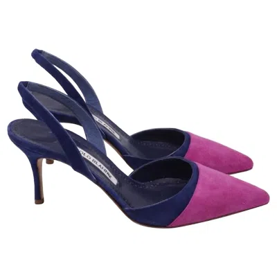 Manolo Blahnik Color-block Slingback Pumps In Multicolor Suede
