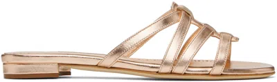 Manolo Blahnik Metallic Leather Caged Flat Sandals In Copper