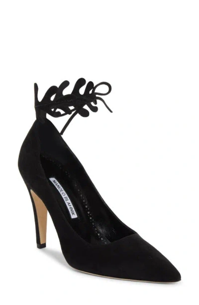 Manolo Blahnik Suede Ankle-cuff Stiletto Pumps In Black