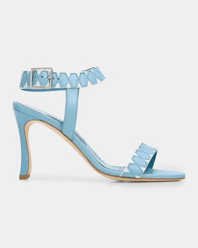Manolo Blahnik Coron Geometric Leather Sandals In Blue