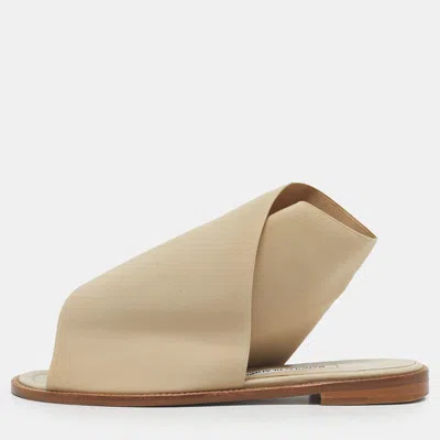 Manolo Blahnik Cream Fabric Flat Slides In White