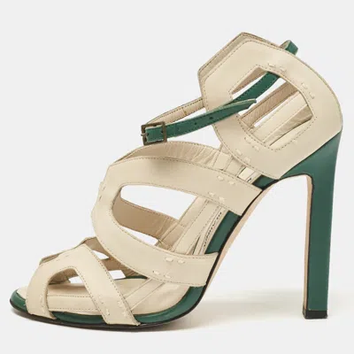 Pre-owned Manolo Blahnik Cream Leather Ankle Strap Sandals Size 37.5