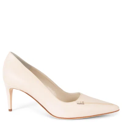 Pre-owned Manolo Blahnik Cream Leather Homera 70 Pumps Shoes 37.5 In White