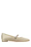 MANOLO BLAHNIK CREAM SATIN MARY JANE BALLERINAS