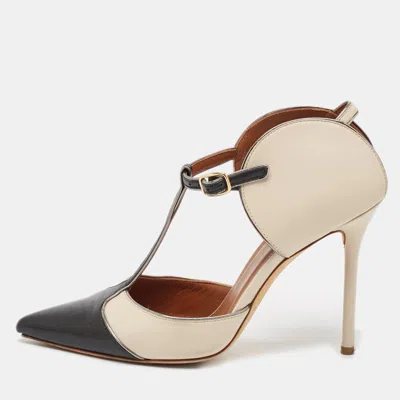 Manolo Blahnik Cream/black Leather Assala 105 Pumps In Multi