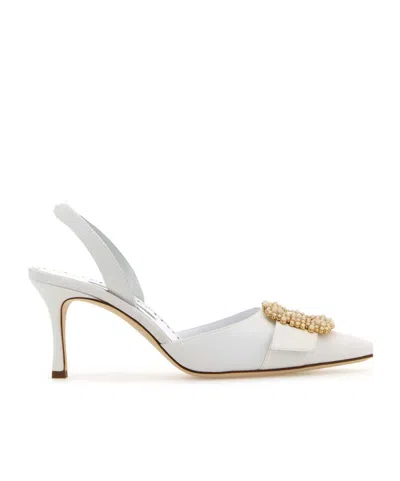 Manolo Blahnik Crepe Gibsli Pumps In White