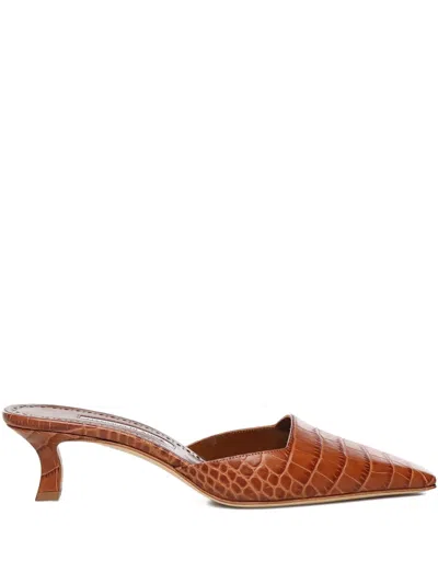 MANOLO BLAHNIK CROCODILE-EMBOSSED MULES