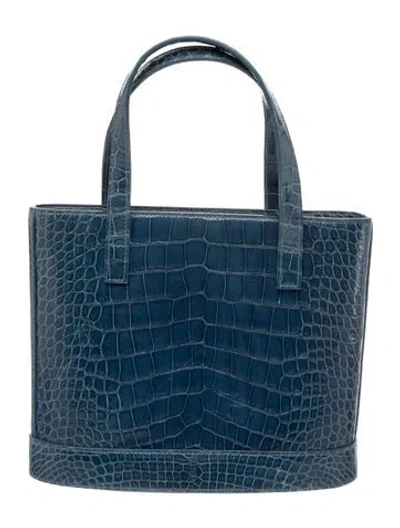 Pre-owned Manolo Blahnik Crocodile Top Handle Bag In Blue
