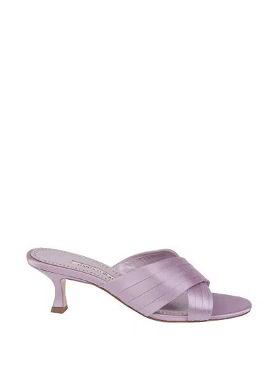 Manolo Blahnik Vieramul Satin Pleated Mules In Purple