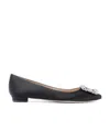 Manolo Blahnik 10mm Hangisi Leather Flats In Black