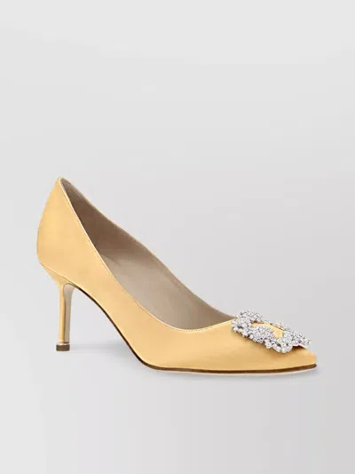 Manolo Blahnik Crystal Buckle Almond Toe Pumps In Yellow